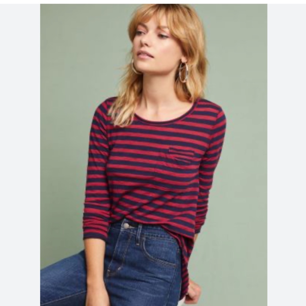 Anthropologie Striped Breton Tissue-weight Long Sleeve Tee Size XS